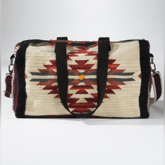 Boho Chic Travel Bag - Duo-Tone Embroidered Southwest Navajo Inspired Design - Picture 2 of 11